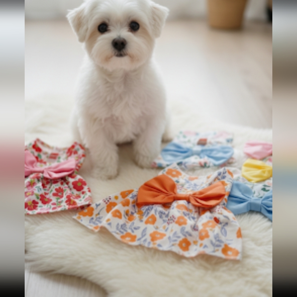 Choice Of 2 Small Dog/ Puppy Dresses With Bows Snaps  New Sz Med Floral Print